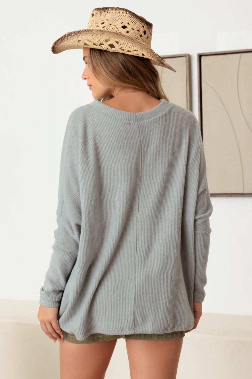 Flannel Dolman Long Sleeve Soft Sweater - Image 3