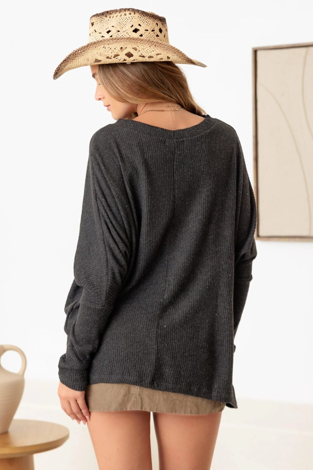 Flannel Dolman Long Sleeve Soft Sweater - Image 4