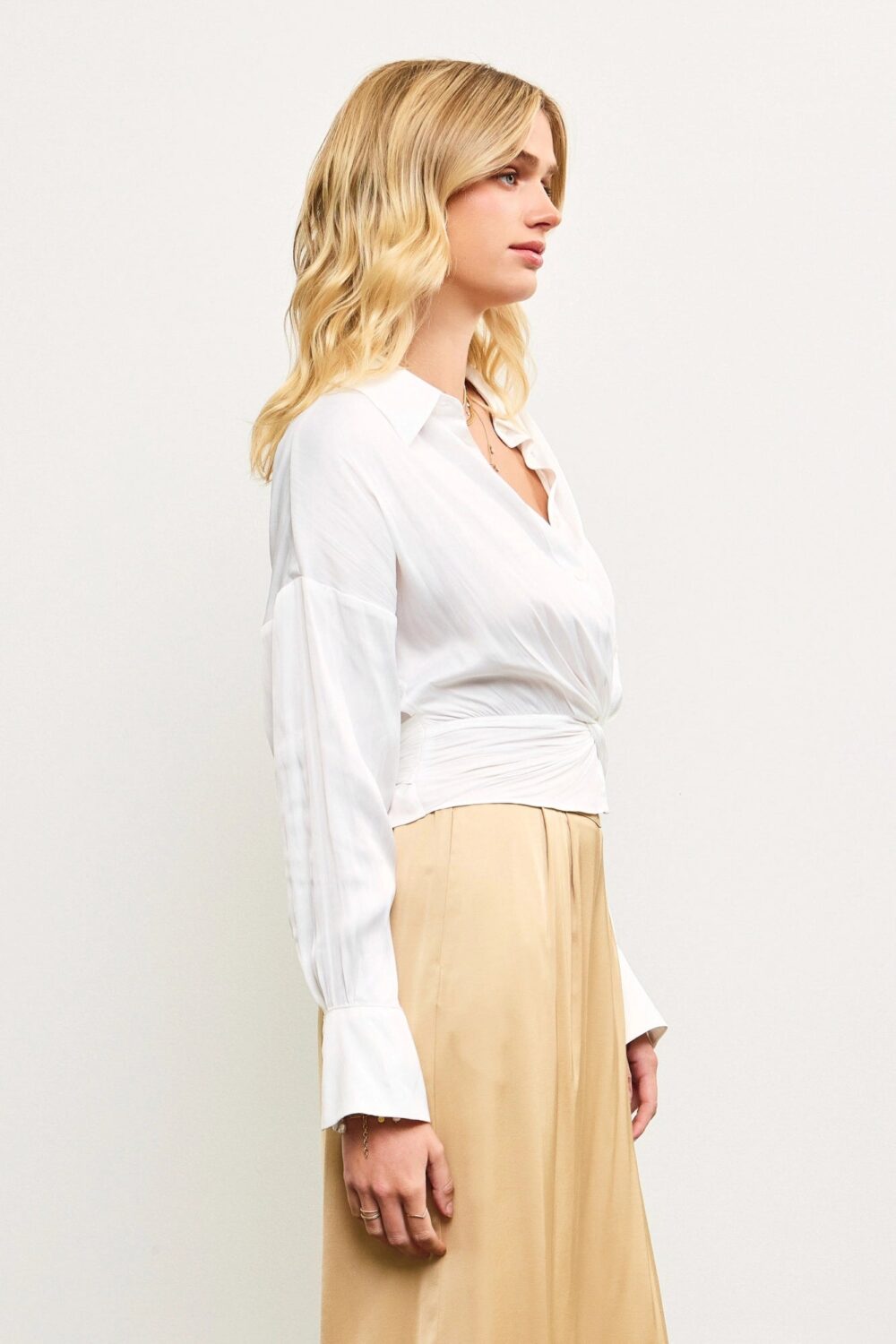 White Satin twist front Button Down Shirt - Image 4