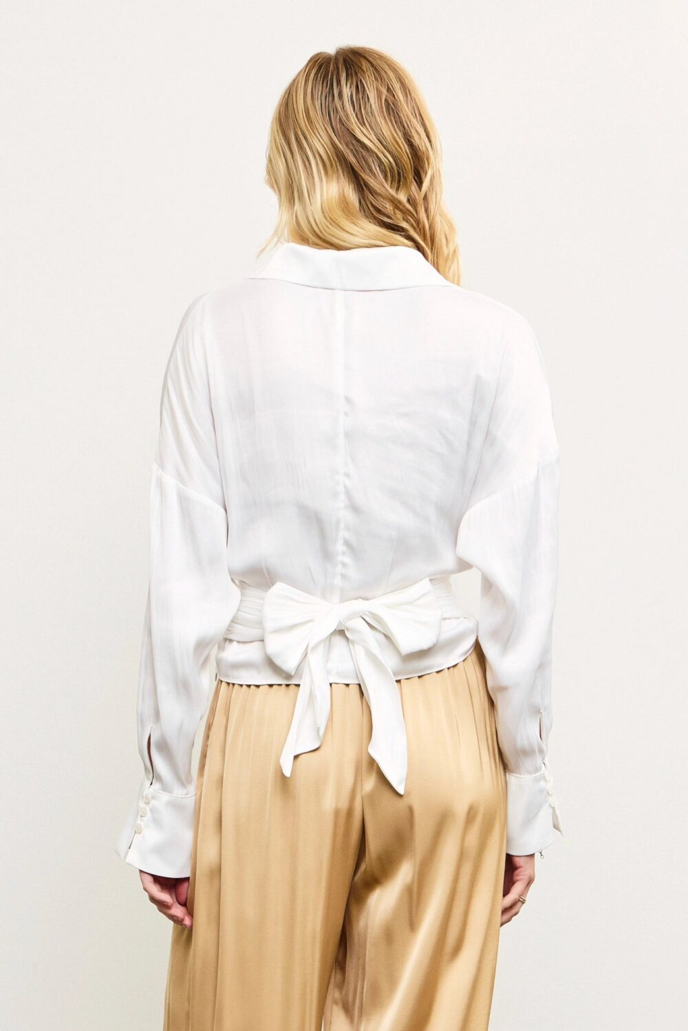 White Satin twist front Button Down Shirt - Image 3