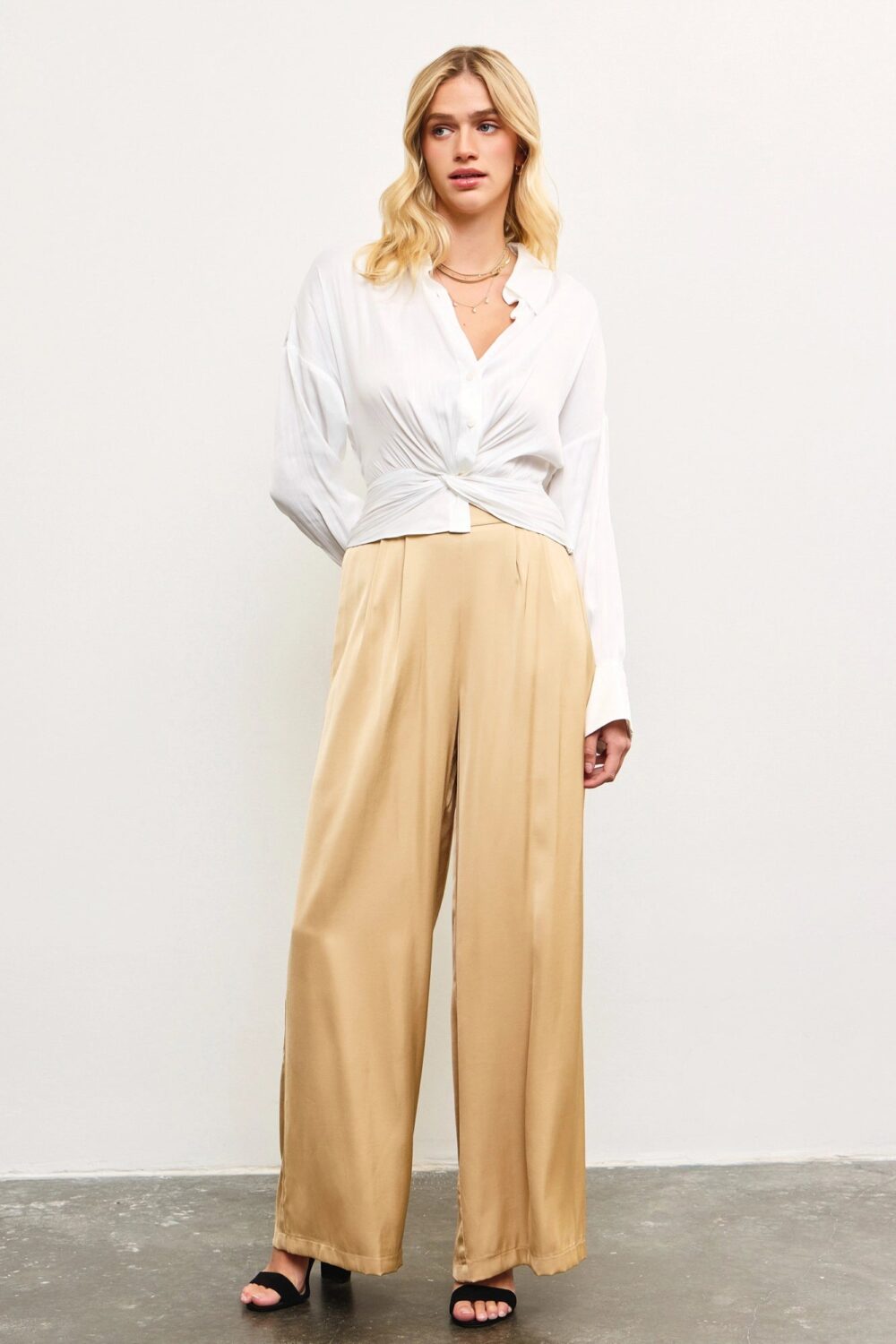 White Satin twist front Button Down Shirt - Image 5